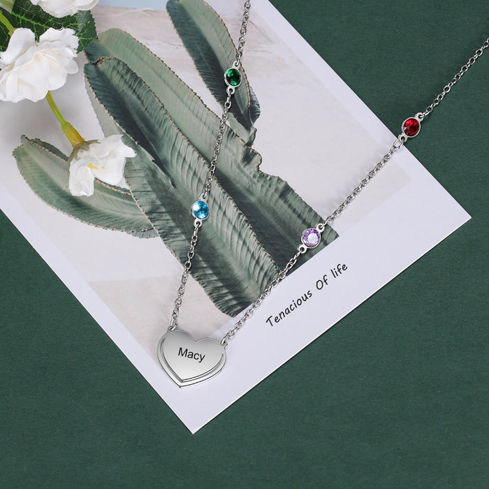 Personalized Engraved Necklace With Birthstones