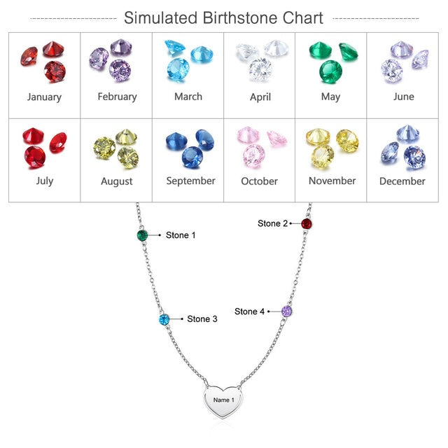 Personalized Engraved Necklace With Birthstones