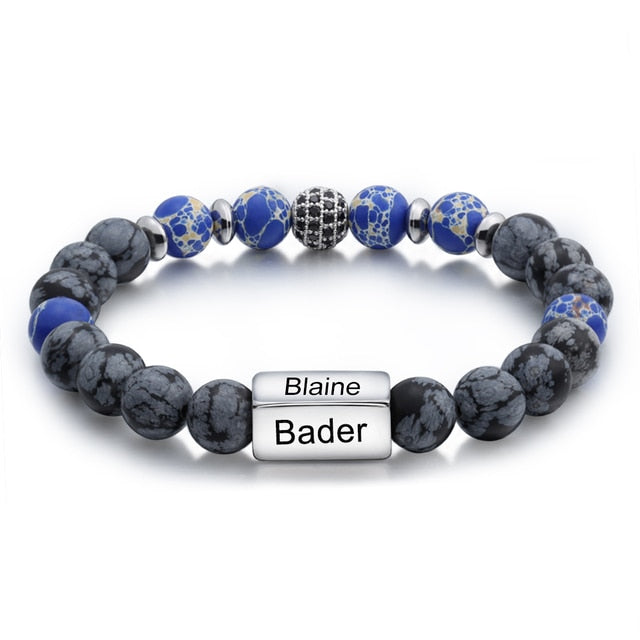 Customize Engraved 4 Names Beaded Chain Bracelets For Men
