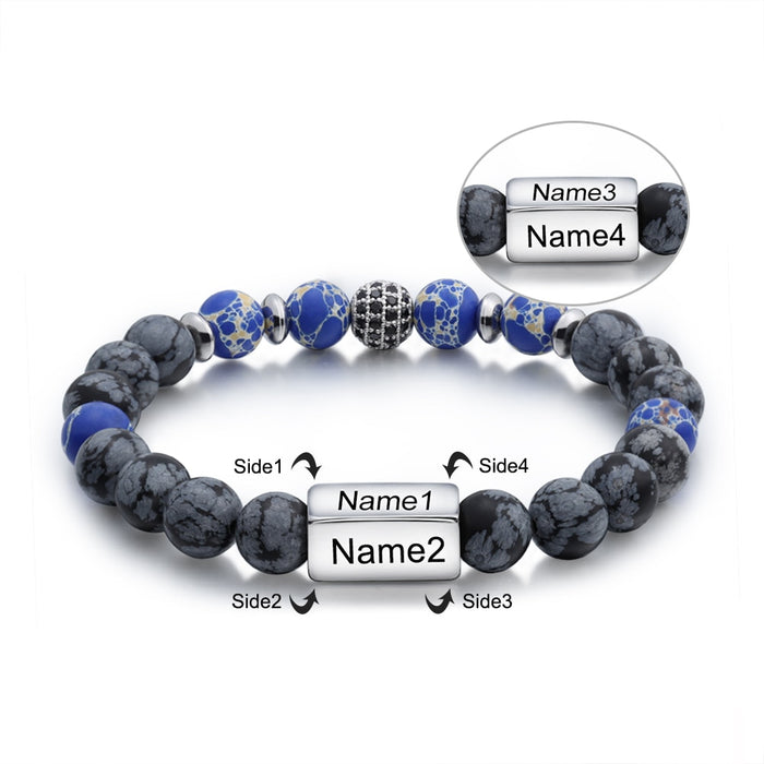 Customize Engraved 4 Names Beaded Chain Bracelets For Men