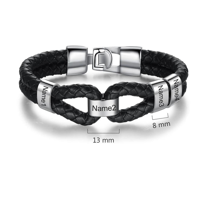 Personalized Men Leather Bracelet With Custom Beads
