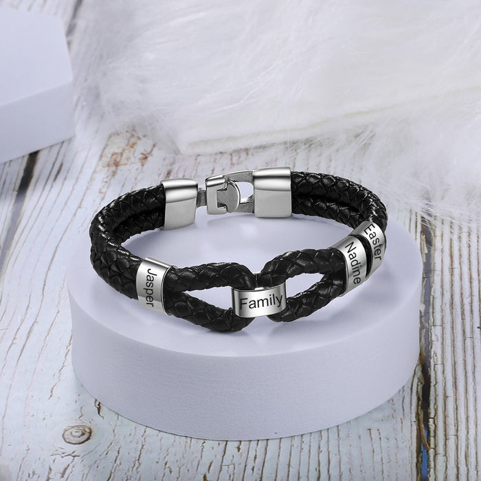 Personalized Men Leather Bracelet With Custom Beads
