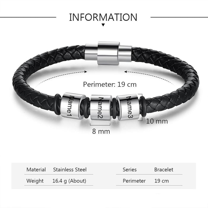 Customized Black Leather Bracelets For Men