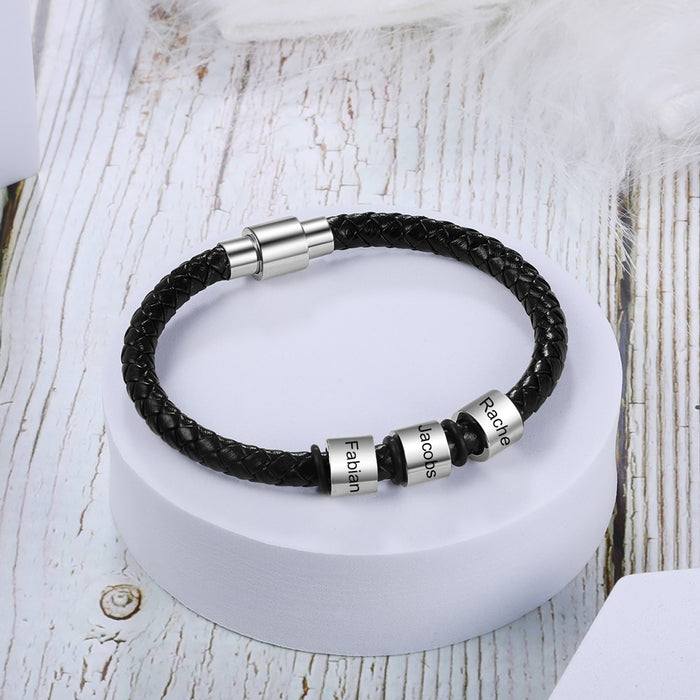 Customized Black Leather Bracelets For Men