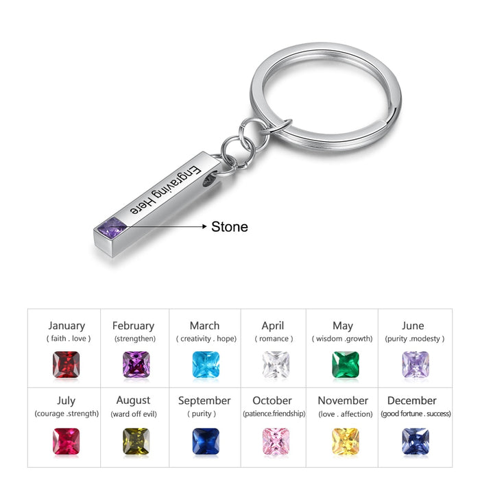 Personalized 1 Birthstones And Name Engraved Bar Keychain