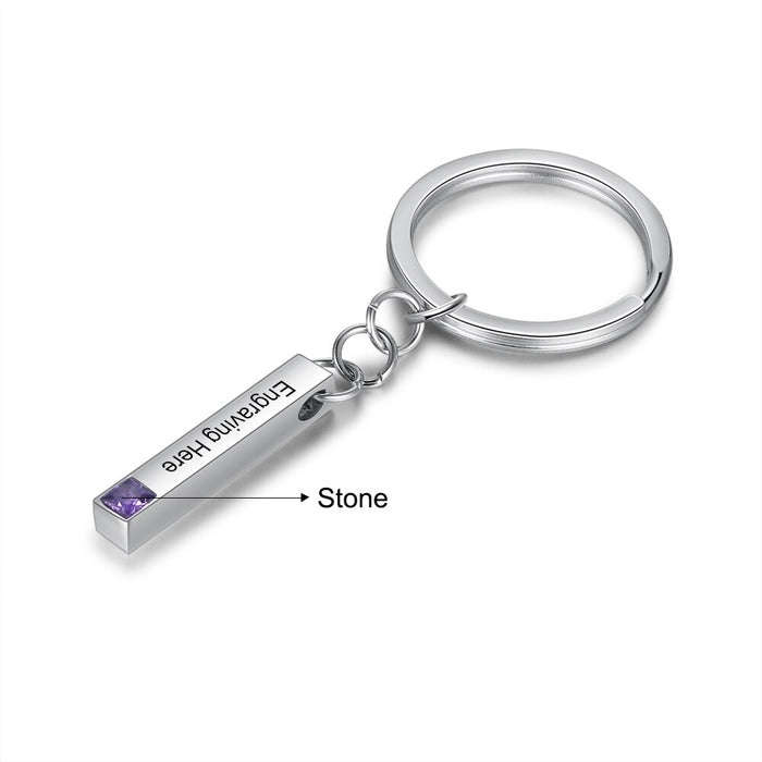 Personalized 1 Birthstones And Name Engraved Bar Keychain