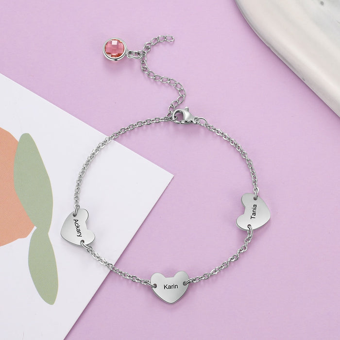Personalized 3 Heart-Shape Chain Bracelet