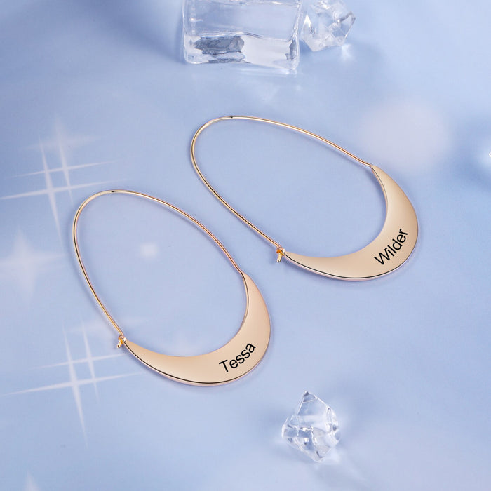 Personalized Geometric Style Engraved Name Hoop Earrings for Women