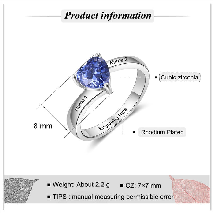 Personalized Name Engraved Silver Color Copper Ring Customized Heart Birthstone Rings for Women Birthday Couple Gifts