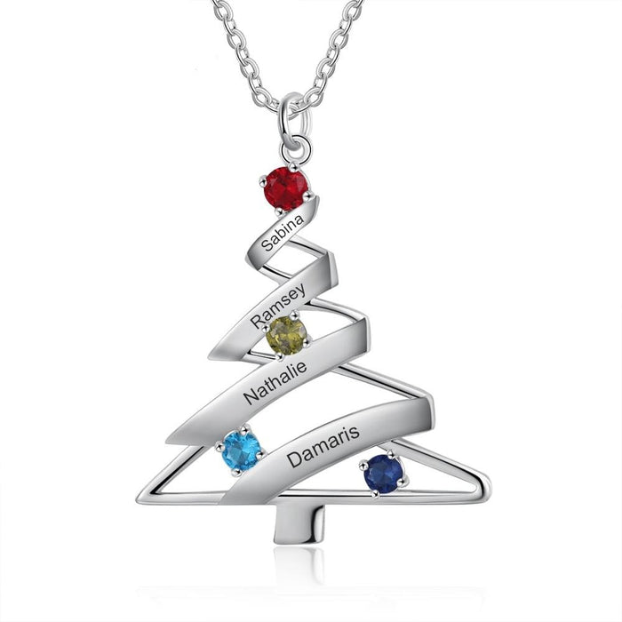Personalized Birthstone Christmas Tree Necklace