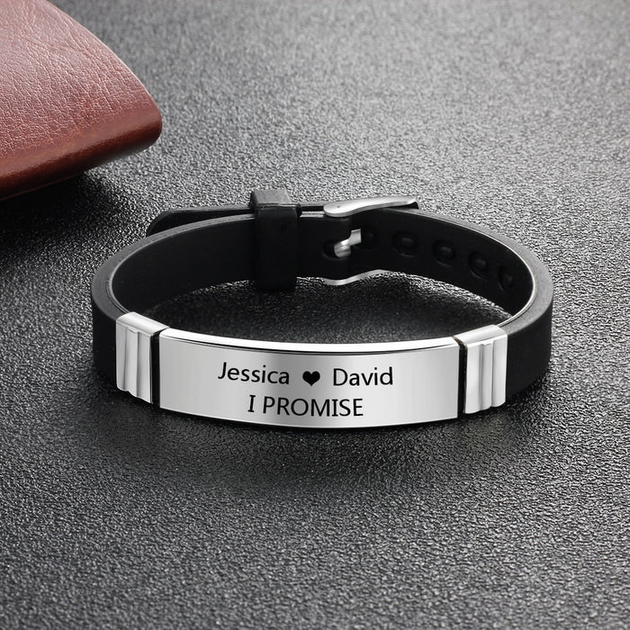 Personalized Engrave Name ID Bracelet Adjustable 5 Colors Rubber Bracelets for Women Custom Stainless Steel Jewelry Gift