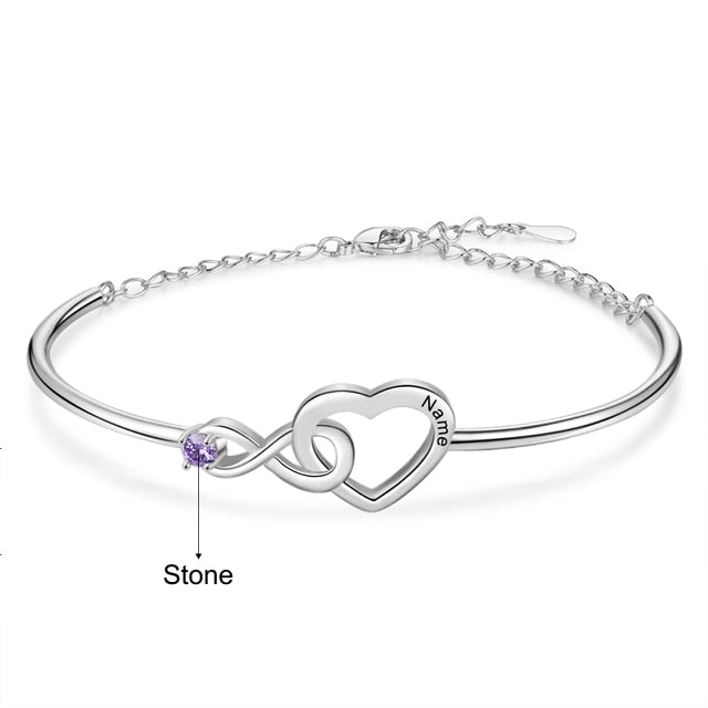 Customized Infinity & Heart Bracelets & Bangles Personalized Birthstone Name Engraved Bracelets for Women New Year Gift
