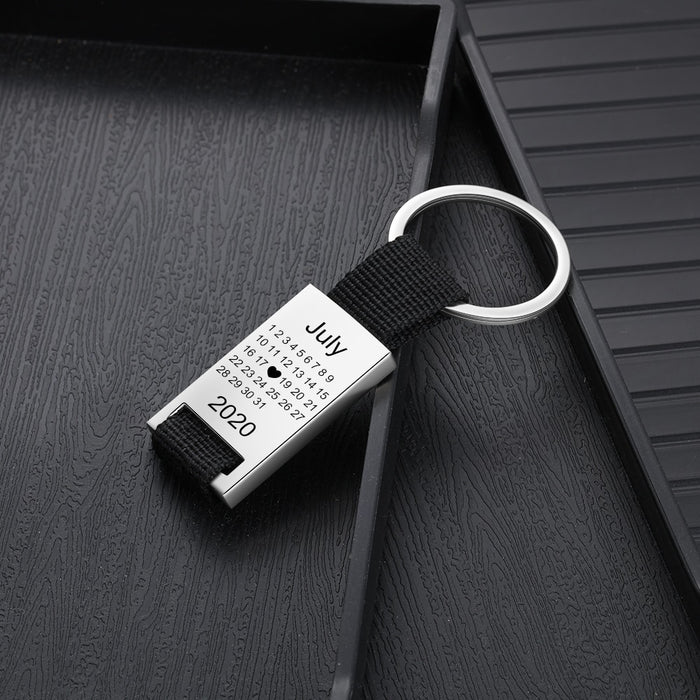Personalized Engraved Name And Date Highlighted Calendar Key Chain