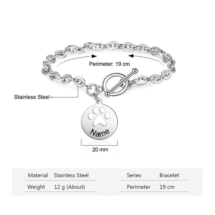 Personalized Pet Paw Charm Bracelets for Women Customize Name Engraved Link Chain Bracelet Christmas Gifts for Mother