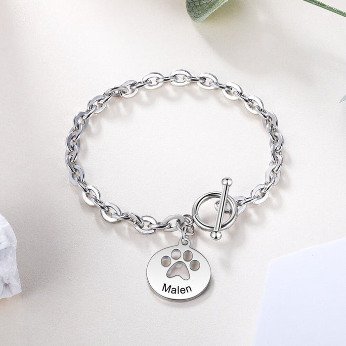 Personalized Pet Paw Charm Bracelets for Women Customize Name Engraved Link Chain Bracelet Christmas Gifts for Mother