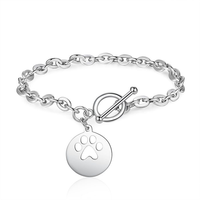 Personalized Pet Paw Charm Bracelets for Women Customize Name Engraved Link Chain Bracelet Christmas Gifts for Mother