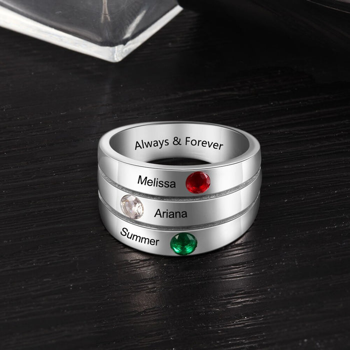 Personalized Mothers Rings with 3 birthstones Custom Engraved Name Stackable Rings for Women Birthday Gifts for Family