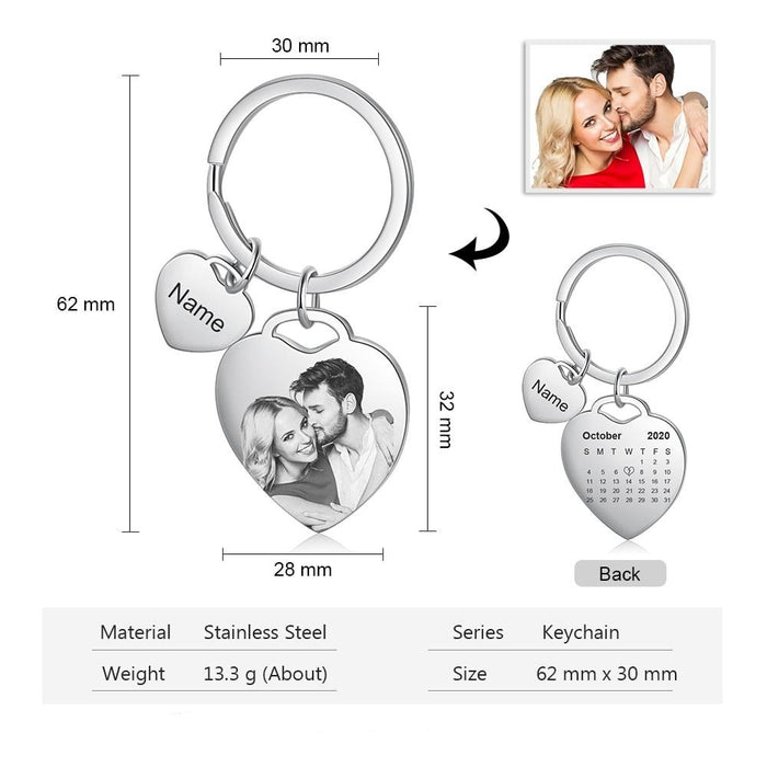 Personalized Date, Photo And Name Engraved Keychains