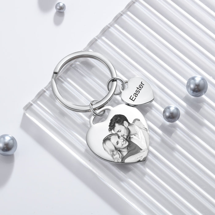 Personalized Date, Photo And Name Engraved Keychains