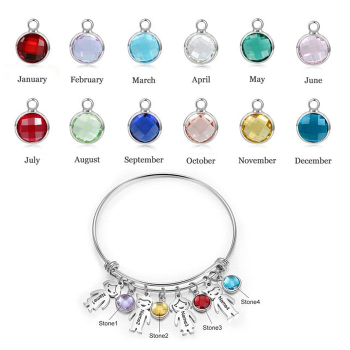 Stainless Steel Personalized Birthstone Bracelets for Mom