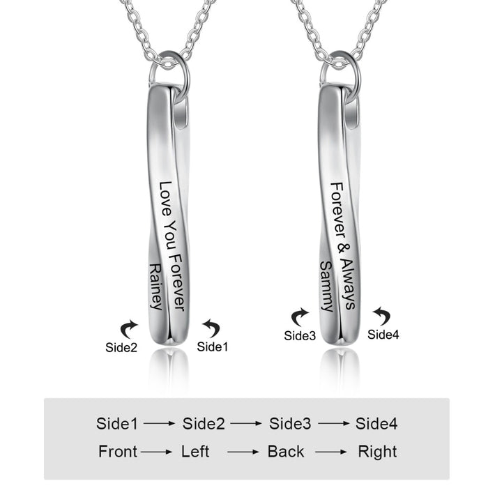 Personalized 4 Sides Engraving Twisted Bar Necklace