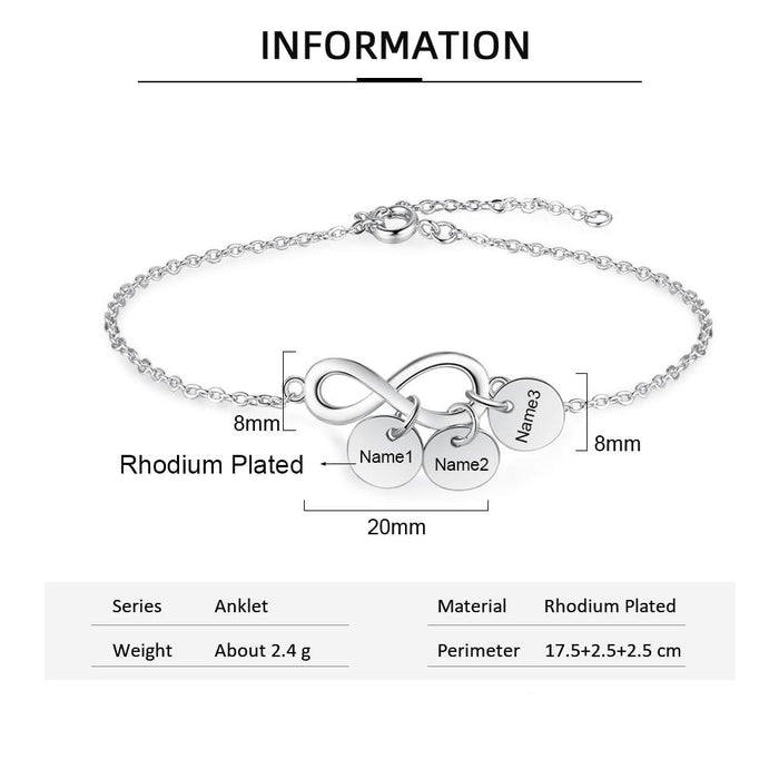 Personalized Name Tag Charm Bracelets for Women Custom Engraved Infinity Bracelets Gift for Mother Anniversary Gifts
