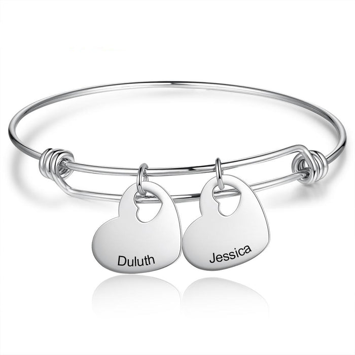 Personalized Engraved Name Heart Charms Bangles Stainless Steel Bracelets & Bangles Promise Gifts for Girlfriend Lovers