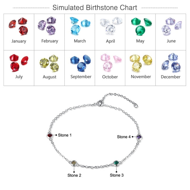 Customized 4 Birthstones Bracelet for Women Personalized Chain Bracelets Custom New Year Gift for Girlfriend