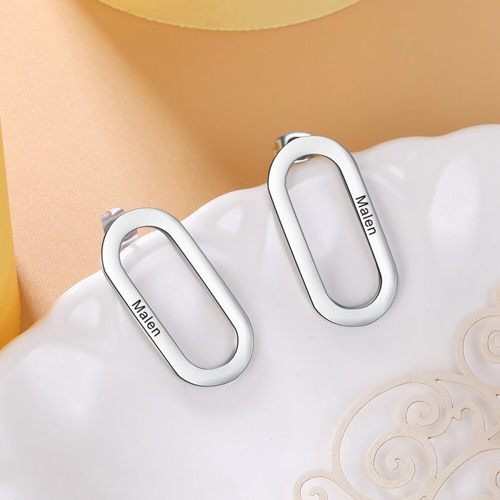 Customized Name Engraved Geometric Earrings For Women