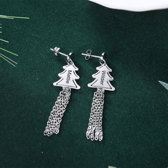 Personalized Christmas Tree Drop Earrings For Women