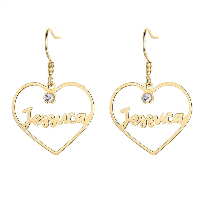 Personalized 1 Name And 2 Stones Letters Drop Earrings For Women