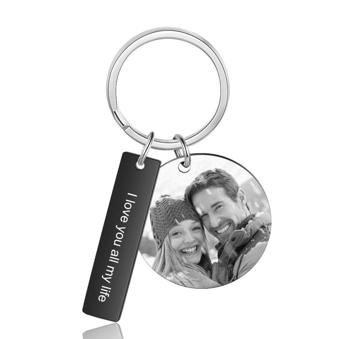 Personalized Black Color Engraved Date Calendar And Photo Keychains