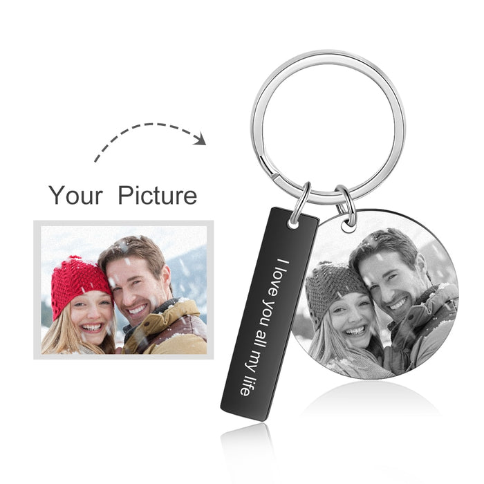 Personalized Black Color Engraved Date Calendar And Photo Keychains