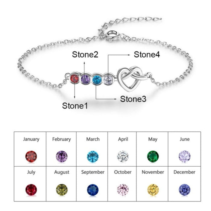Customized 4 Stones Heart-Shape Knot Bracelet