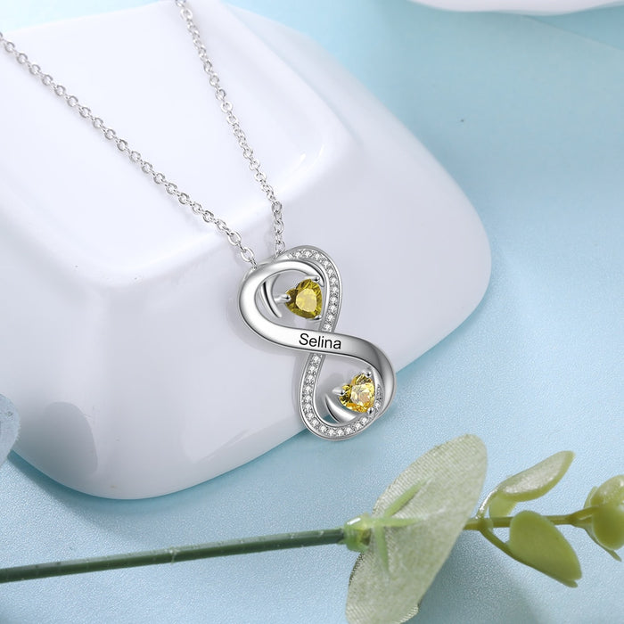 Personalized Infinity Necklace With 2 Birthstones