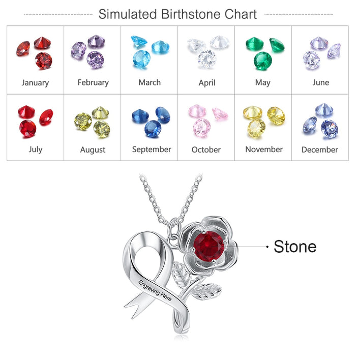 Personalized 12 Colors Birthstone Rose Flower Necklace