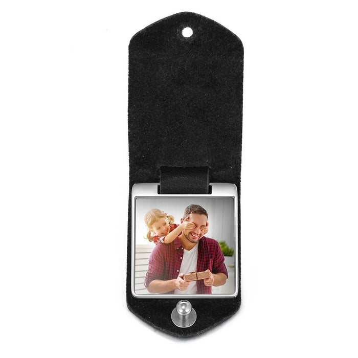 Personalized Engrave Name And Photo Leather Keychain