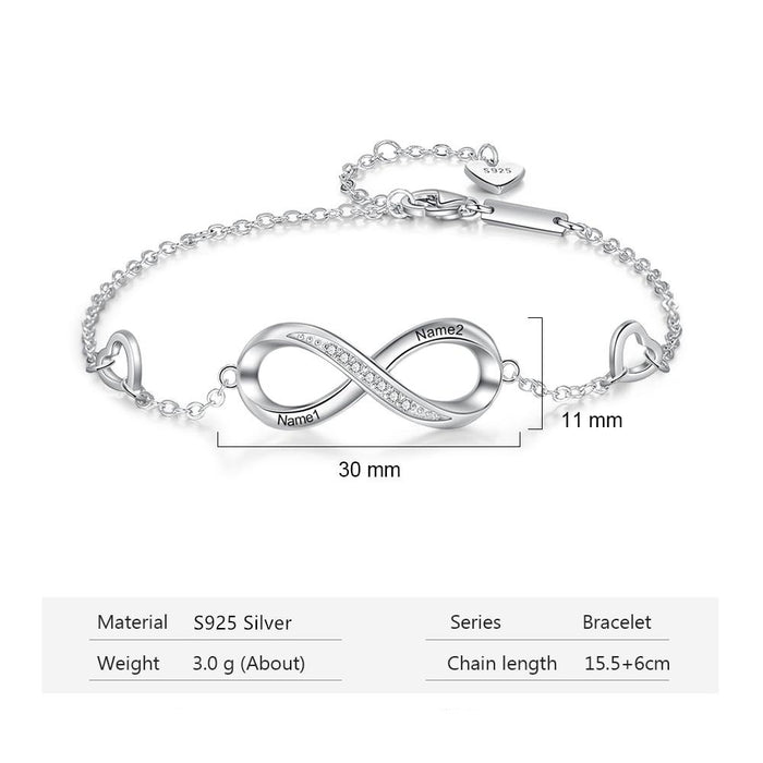 Customized Name Engraved Bracelet for Women Personalized 925 Sterling Silver Infinity Bracelet Promise Gift for Her