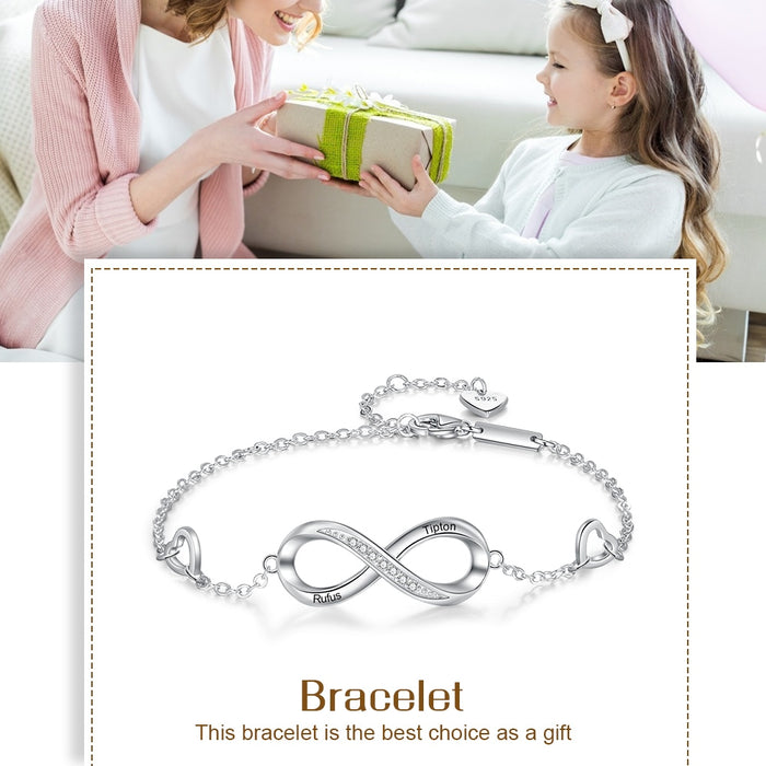 Customized Name Engraved Bracelet for Women Personalized 925 Sterling Silver Infinity Bracelet Promise Gift for Her