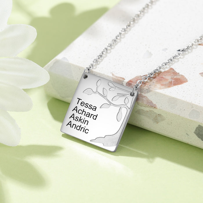 Personalized Square Necklace With Engraving 4 Names