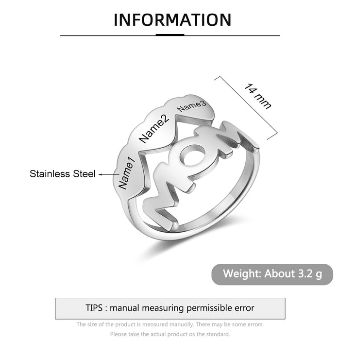 Personalized Stainless Steel Mom Ring Customized Engraving 3 Names Rings for Women Mothers Day Gifts