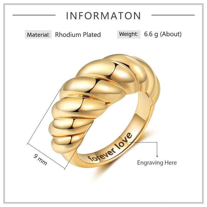 Personalized Gold Color Braided Twisted Rope Rings For Women