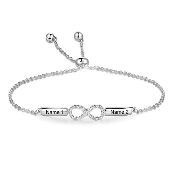 Personalized Engraving 2 Names Adjustable Infinity Bracelets