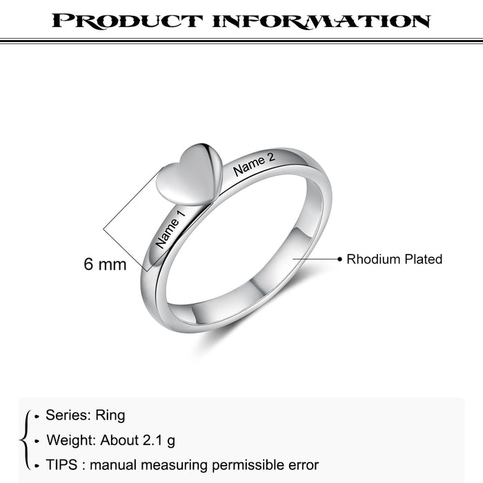 Personalized Heart Ring with Engraving Name Customized Wedding Engagement Rings for Women Anniversary Promise Gifts