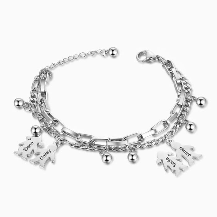 Customized Engraved 4 Names Boy-Girl Charms Bracelets For Women