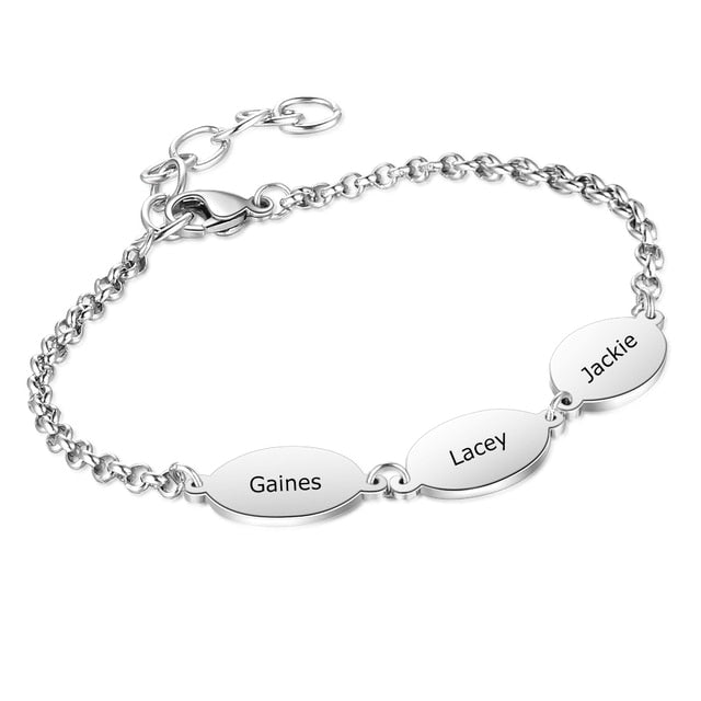 Personalized Oval Design Engraved Chain Bracelets for Couples Custom 3 Names Stainless Steel Friendship Bracelet Mom Gift