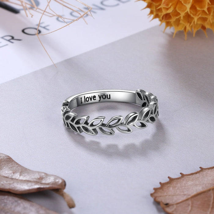 Vintage Style Customized Inside Engraved Rings for Women Personalized Stainless Steel Female Leaf Ring Custom Gifts