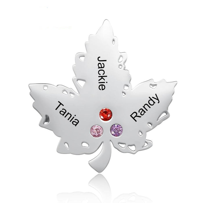 Personalized Engraving Name Maple Leaf Brooches for Women Custom 3 Birthstone Brooch Jewelry Gift for Ladies