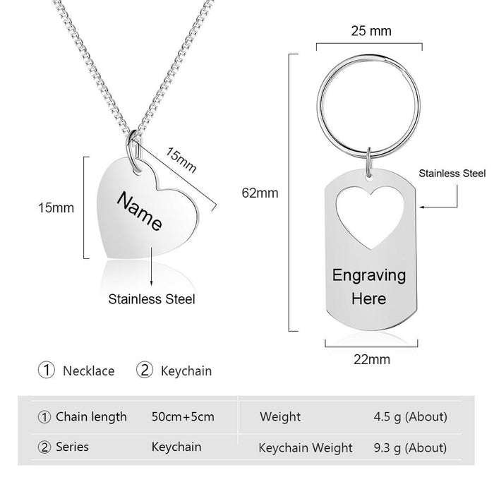 Customized Engraving Necklace And Keychain Set