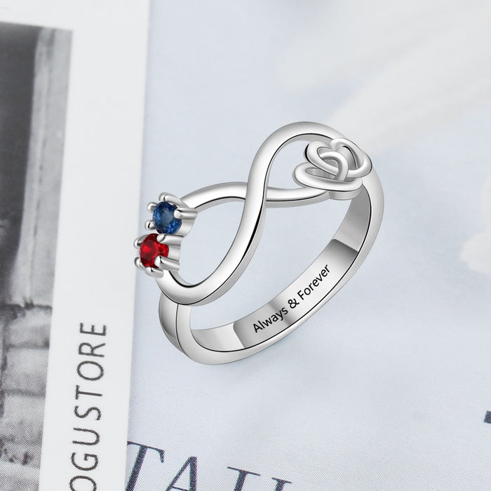 Personalized Infinity Love Promise Ring Customized Couple Stone 925 Sterling Silver Cubic Zirconia Ring Gift for Mother